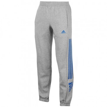Adidas 3 Stripe Logo Fleece Pants Mens- M Grey/Royal.