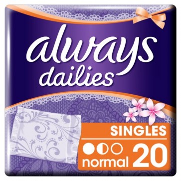 Always Dailies Normal Individually Wrapped And Folded Panty Liners 20 Pack.