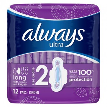 Always Ultra Long Plus Sanitary Towels 12 Pack.