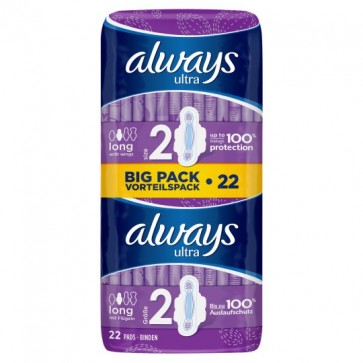 Always Ultra Long Sanitary Towels Plus Wings Duo 22 Pack.
