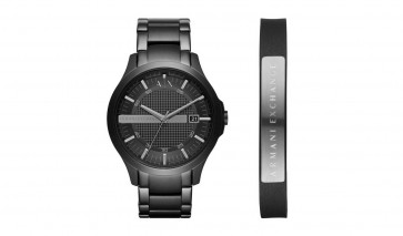 Armani Exchange Men's Black Bracelet Watch and Leather Cuff