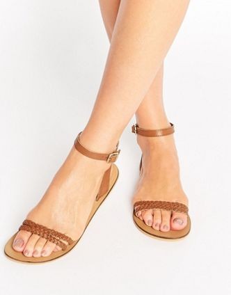 ASOS FLERY Leather Flat Sandals - Tan.