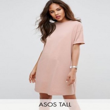 ASOS TALL Ultimate T-Shirt Dress with Rolled Sleeves - Nude.