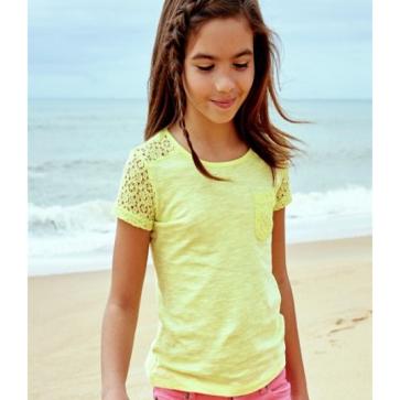 Cherokee Girls' Lace Detail Pockets T-Shirt - Lemon.