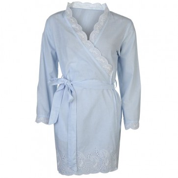 Cote De Moi Broiderie Dressing Gown Ladies - Blue/White.
