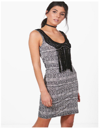 Faye Mono Crochet Tassle Bodycon Dress - Black.