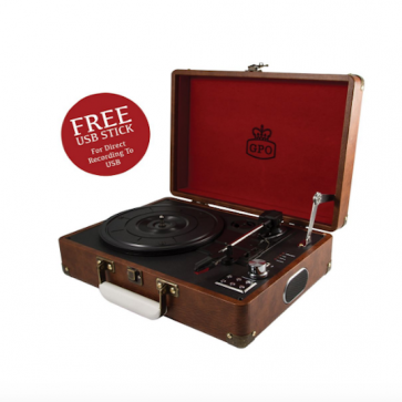 GPO Attache 3 Speed Portable USB Turntable - Vintage Brown.