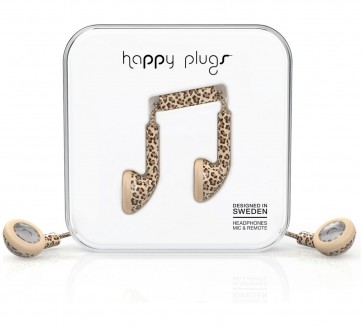 Happy Plugs Mic and Remote In-Ear Headphones - Leopard.
