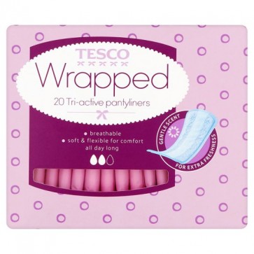 Tesco Individually Wrapped And Folded Panty Liners 20 Pack.