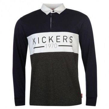 Kickers Long Sleeve Rugby Polo Shirt Mens - Charc M/Navy.