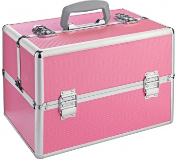 Large Pink Aluminium Vanity Case.