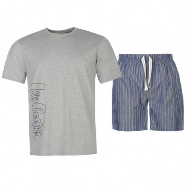 Lee Cooper T Shirt and Shorts Pyjama Set Mens - Grey Marl.