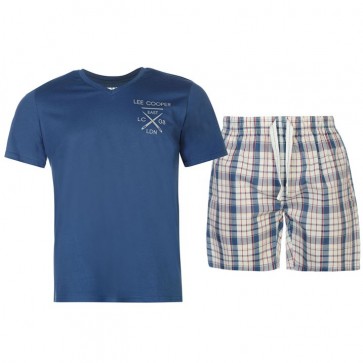 Lee Cooper T Shirt and Shorts Pyjama Set Mens - Light Blue.