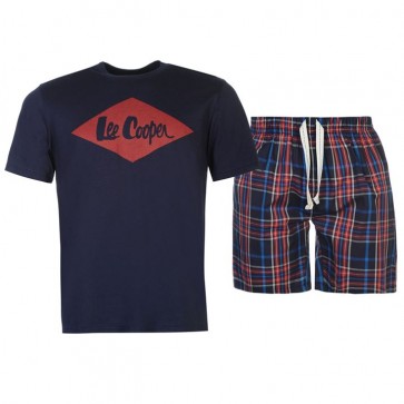 Lee Cooper T Shirt and Shorts Pyjama Set Mens - Navy.