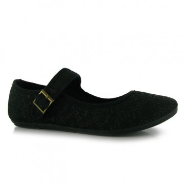Miss Fiori Canvas Mary Jane Ladies Shoes - Black Broiderie.