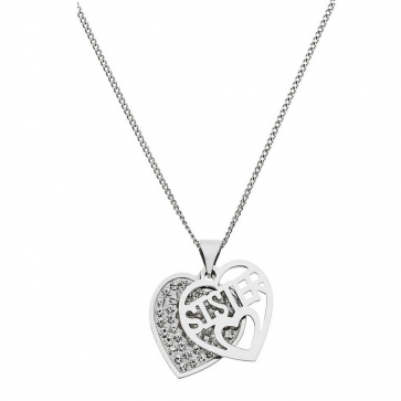 Moon & Back Silver & Crystal Heart Pendant 18 Inch Necklace