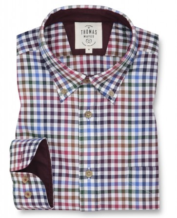 Multi Check Royal Oxford Casual Slim Fit Shirt - Burgundy.
