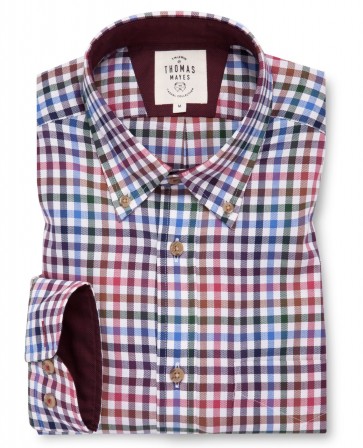 T.M LEWIN Multi Coloured Royal Oxford Casual Regular Fit Shirt - Burgundy.