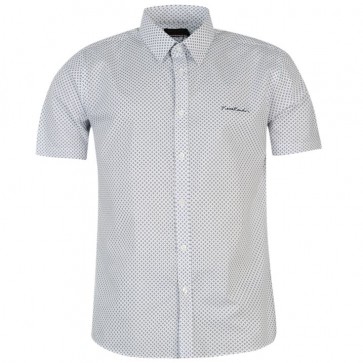 Pierre Cardin Short Sleeve Shirt Mens - White/Royal Geo.