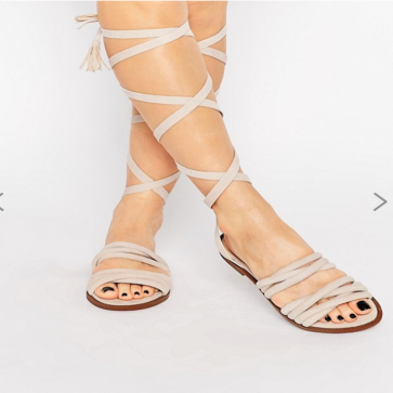 Public Desire Maddison Beige Tassel Wrap Flat Sandals - Nude MF.