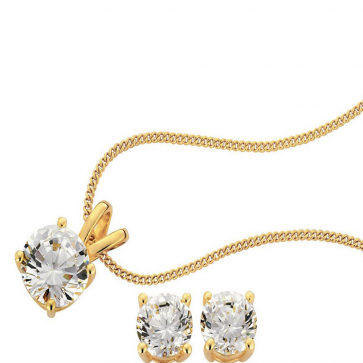  Revere 18ct Gold Plated Cubic Zirconia Pendant & Earring Set
