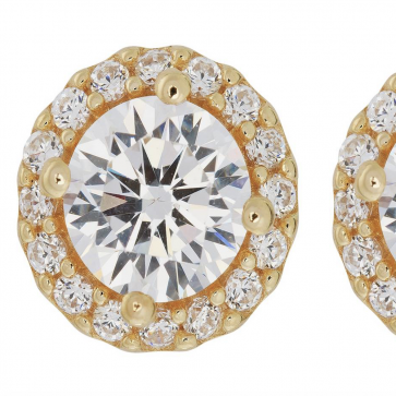 Revere 18ct Gold Plated Silver CZ Halo Stud Earrings