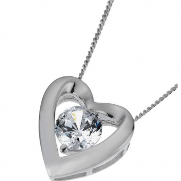Revere Platinum Plated Silver Heart Pendant 18 Inch Necklace