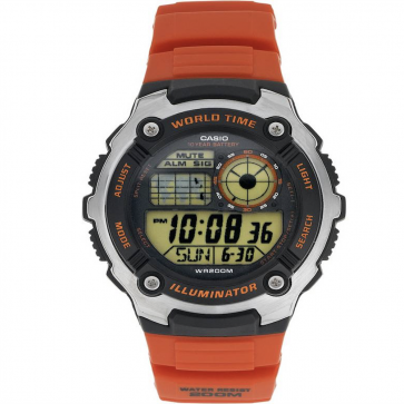 Casio Men's World Time Digital Orange Resin Strap Watch