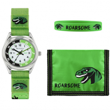 Tikkers Childrens Green Dinosaur Fabric Strap Watch