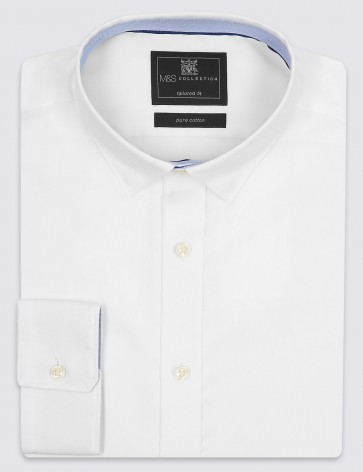 M&S Pure Cotton Easy to Iron Tailored Fit Shirt.