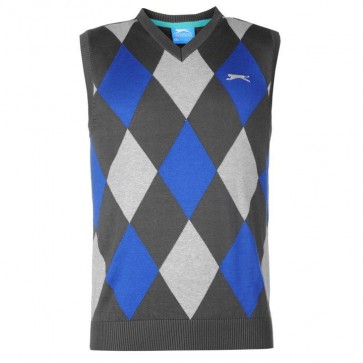 Slazenger Argyle Knitted Vest Mens - Charcoal/Blue.