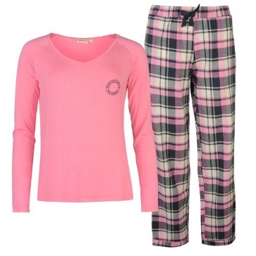SoulCal Long Sleeve Pyjama Set Ladies - Pink Check.