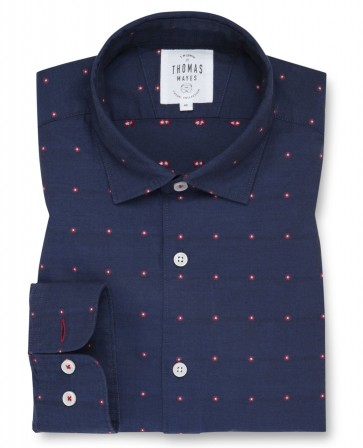 T.M LEWIN Brushed Cotton Flower Print Casual Slim Fit Shirt - Navy Red.