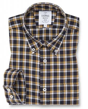 T.M LEWIN Brushed Twill Check Casual Slim Fit Shirt - Yellow Navy.