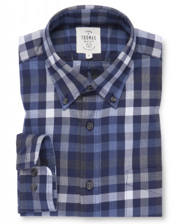 T.M LEWIN Check Heather Twill Casual Regular Fit Shirt - Navy Blue.