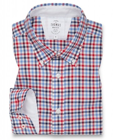 T.M LEWIN Check Royal Oxford Casual Slim Fit Shirt - Red Navy.