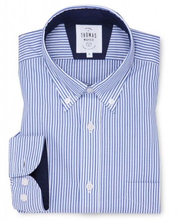 T.M LEWIN Multi Stripe Button Down Casual Slim Fit Shirt - Navy Blue.