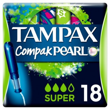 Tampax Compak Pearl Applicator Super Tampons 18 Pack.