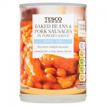Tesco Baked Beans & Pork Sausages In Tomato Sauce 395G