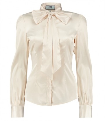 WOMEN'S CREAM FITTED SATIN BLOUSE - PUSSY BOW.