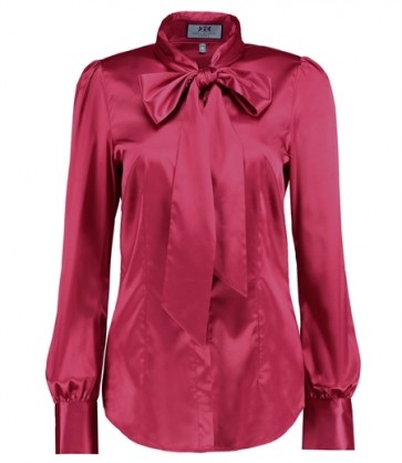 WOMEN'S DARK ROSE FITTED SATIN BLOUSE - PUSSY BOW.