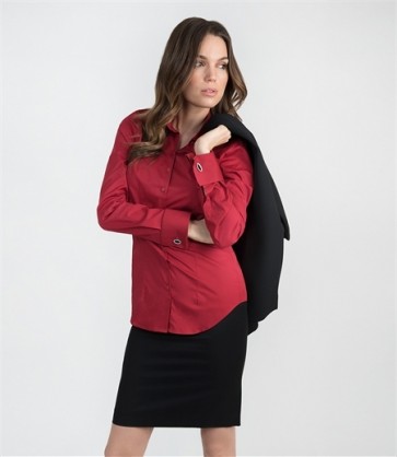 WOMEN'S RED FITTED COTTON STRETCH SHIRT - DOUBLE CUFF.