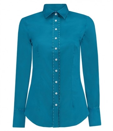 WOMEN'S TURKISH TILE FITTED SHIRT WITH CONTRAST DETAIL - SINGLE CUFF.