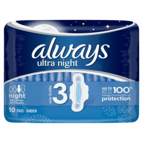 Always Maxi Night Sanitary Towels 10 Pack.