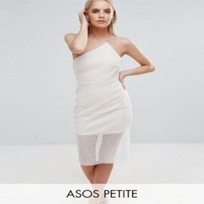 ASOS PETITE Geo Mesh Asymmetric Bodycon Dress -White.