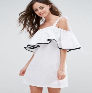 Boohoo Bow Tie Cold Shoulder Ruffle Shift Dress - White.
