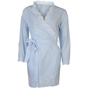 Cote De Moi Broiderie Dressing Gown Ladies - Blue/White.