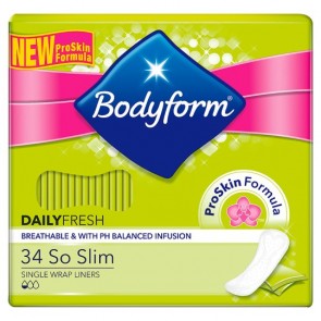 Bodyform So Slim Individually Wrapped And Folded Panty Liners 34 Pack.