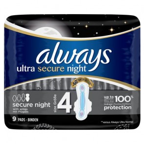 Always Ultra Secure Night Sanitary Towels 9 Pack.