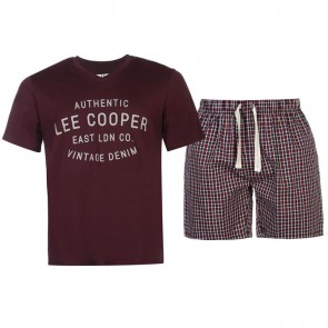 Lee Cooper T Shirt/Shorts Pyjama Set Mens - Burgundy.